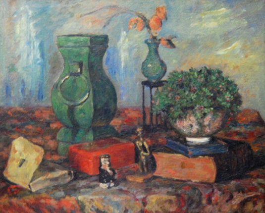 Stillleben mit Vasen und Büchern
Plate, Anna  
*1871 in Bremen  
†1941 bei Dresden