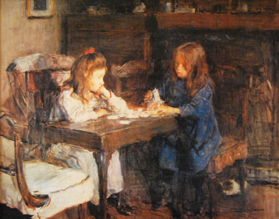 Zwei Mädchen beim Kartenspiel
Bokelmann, Christian Ludwig  *1844 in St. Jürgen  †1894 in Berlin